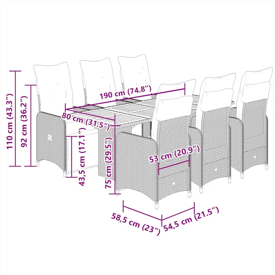 Ensemble de bistro de jardin 7 pcs coussins gris poly rotin - 7