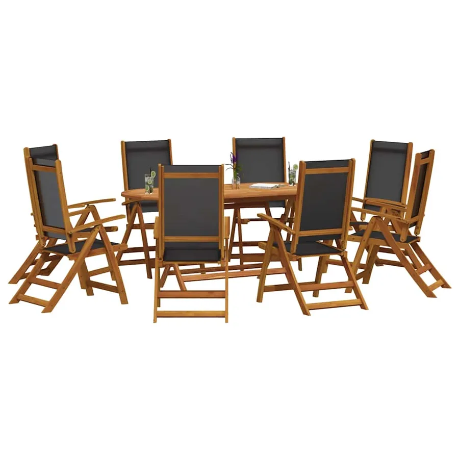 Ensemble à manger de jardin 9pcs bois d'acacia solide textilène - 6