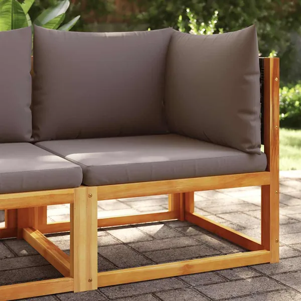 Canapé d'angle de jardin avec coussins en bois d'acacia et rotin