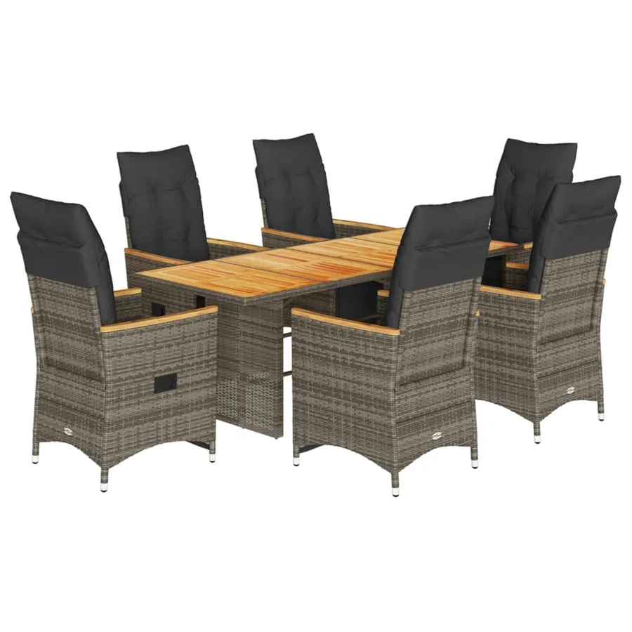 Ensemble de bistro de jardin 7 pcs coussins gris poly rotin - 2