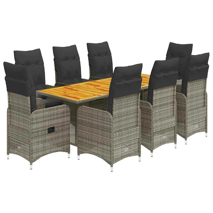 Ensemble de bistro de jardin 9 pcs coussins gris poly rotin - 2