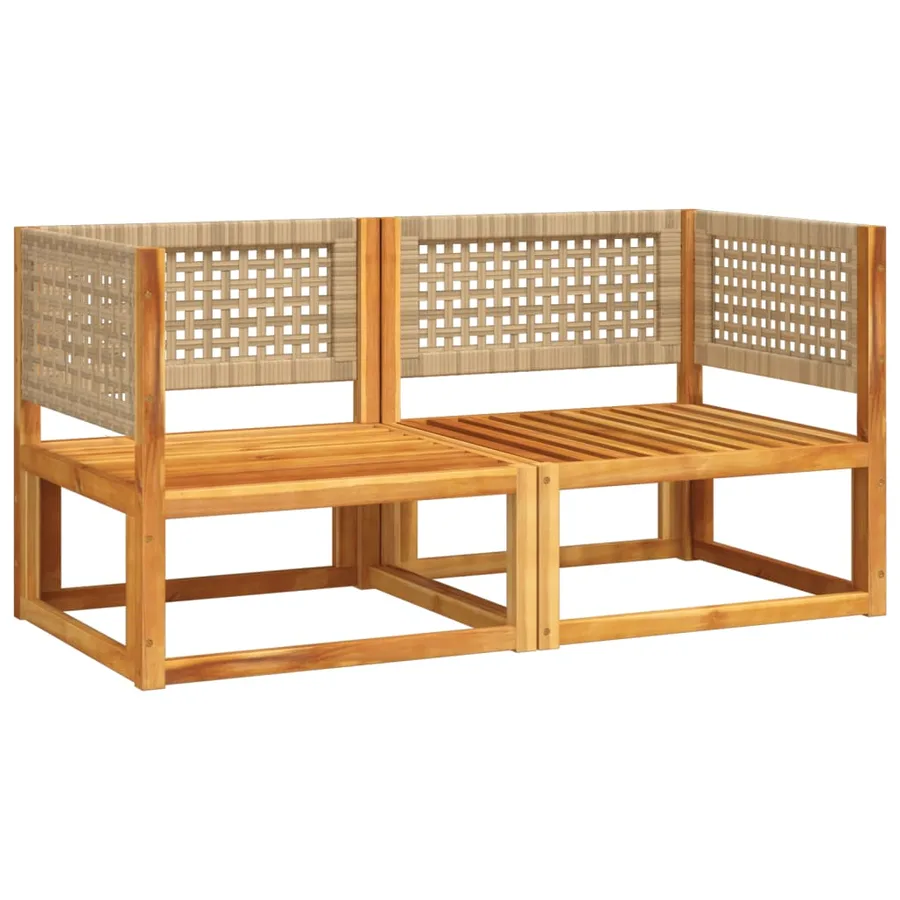 Canapés d'angle de jardin avec coussins 2 pièces Bois d'acacia et rotin - 3