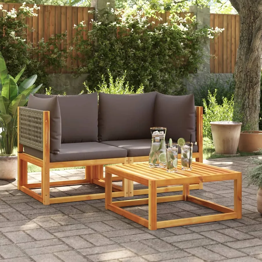 Canapés d'angle de jardin avec coussins 2 pièces Bois d'acacia et rotin