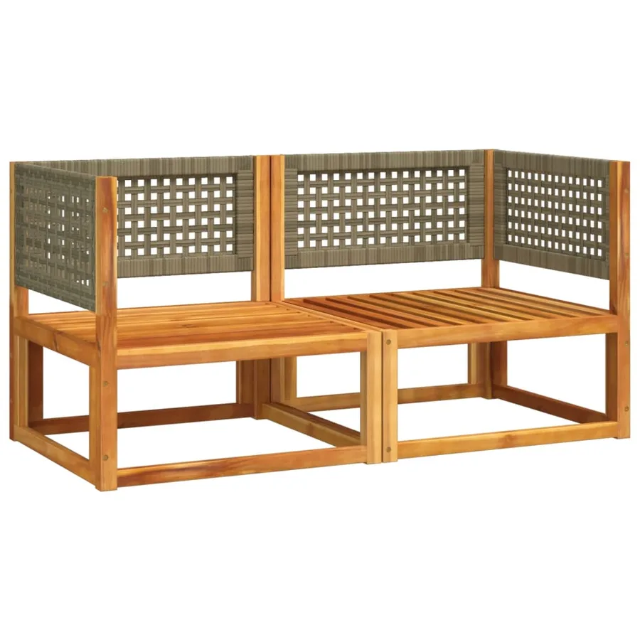 Canapés d'angle de jardin avec coussins 2 pièces Bois d'acacia et rotin - 3