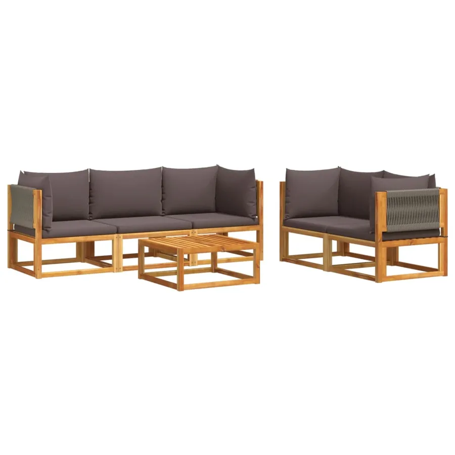 Ensemble de canapés de jardin 6 pièces avec coussins en bois d'acacia et corde - 2