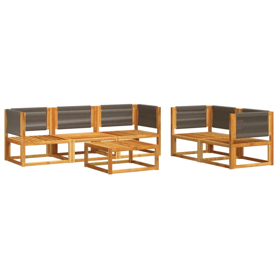 Ensemble de canapés de jardin 6 pièces avec coussins en bois d'acacia et corde - 3