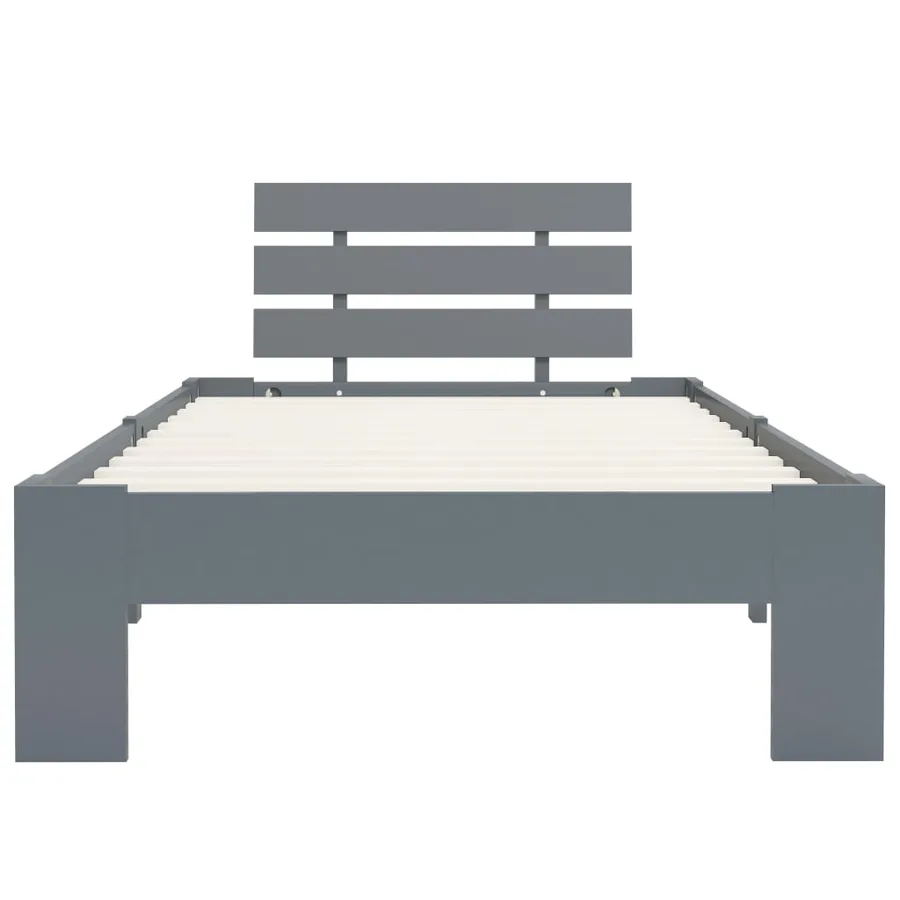 Cadre de lit sans matelas gris bois massif de pin 100x200 cm - 3