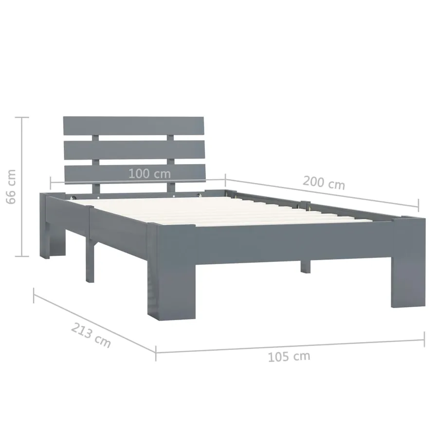 Cadre de lit sans matelas gris bois massif de pin 100x200 cm - 7