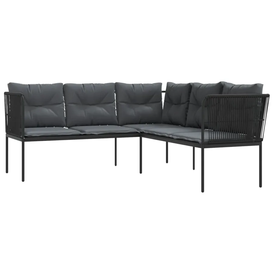 Canapé de jardin avec coussins forme de L noir acier textilène - 2