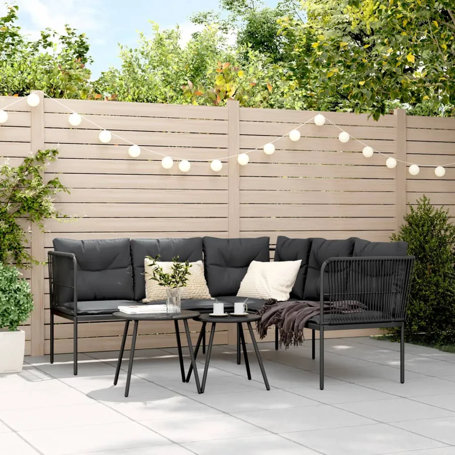 Canapé de jardin avec coussins forme de L noir acier textilène - 3