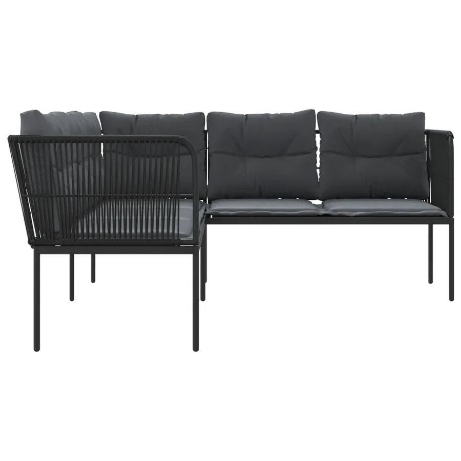Canapé de jardin avec coussins forme de L noir acier textilène - 5