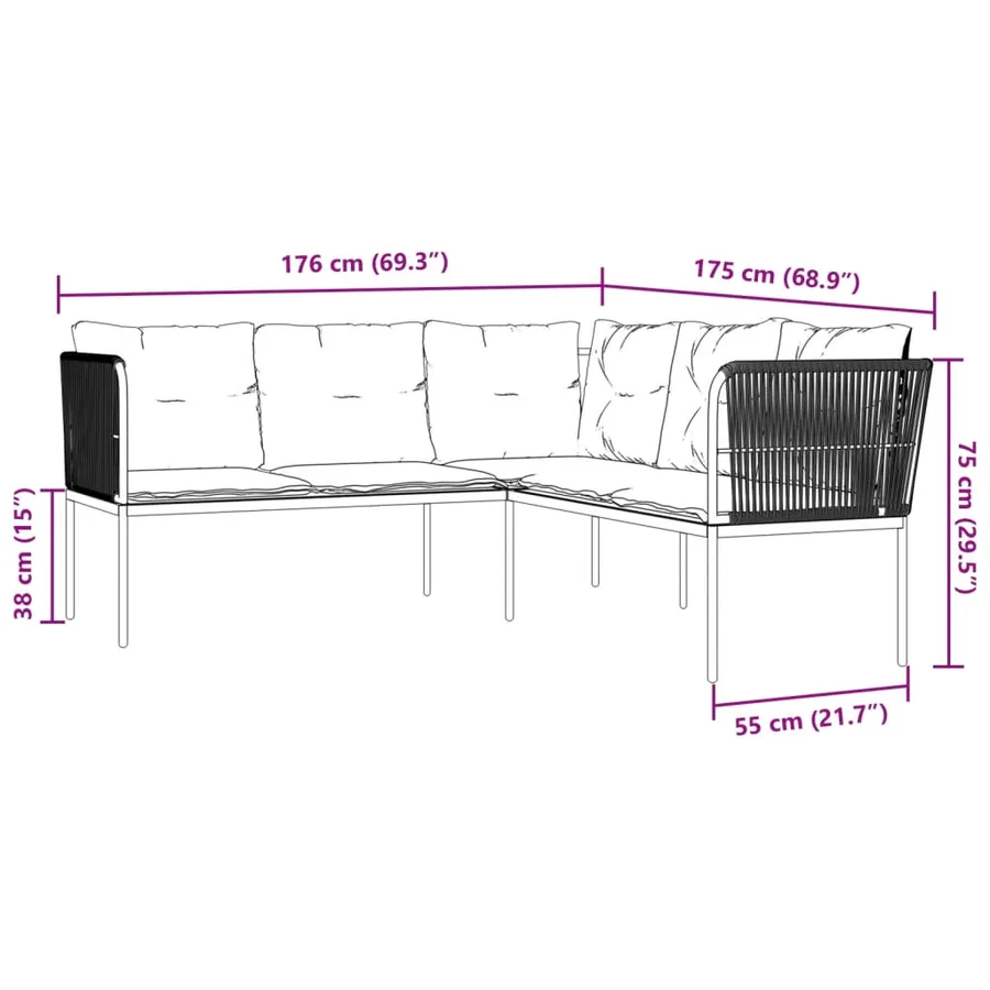 Canapé de jardin avec coussins forme de L noir acier textilène - 9