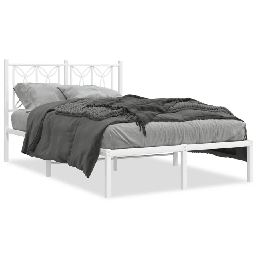 Cadre de lit métal sans matelas et tête de lit blanc 120x190 cm - 2
