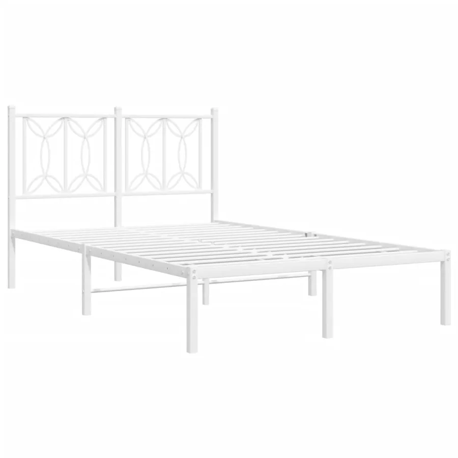 Cadre de lit métal sans matelas et tête de lit blanc 120x190 cm - 3