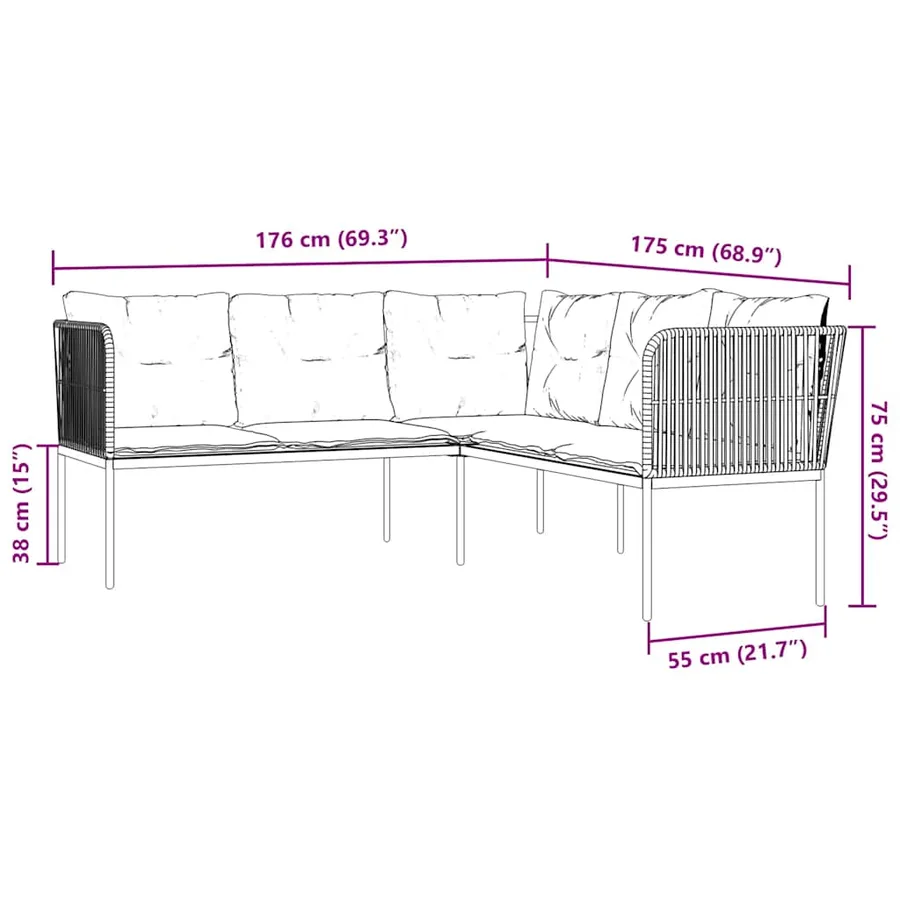 Ensemble de canapés de jardin et coussins noir acier textilène - 10