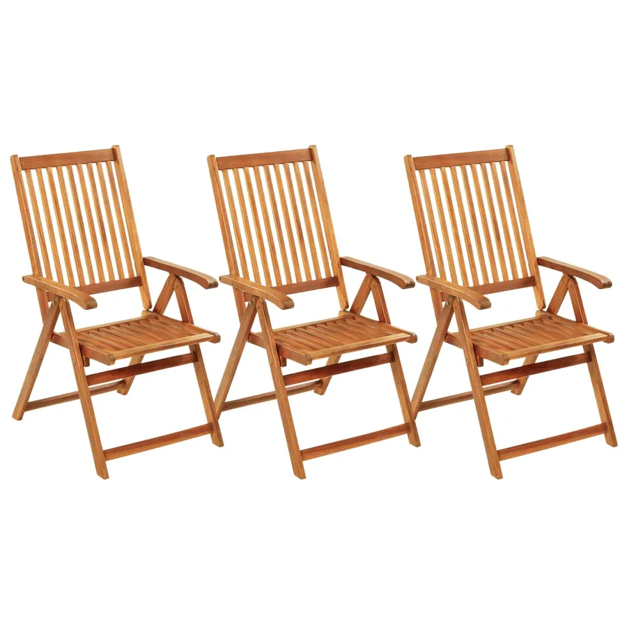 Folding garden chairs set of 3 with cushions Acacia wood - 2