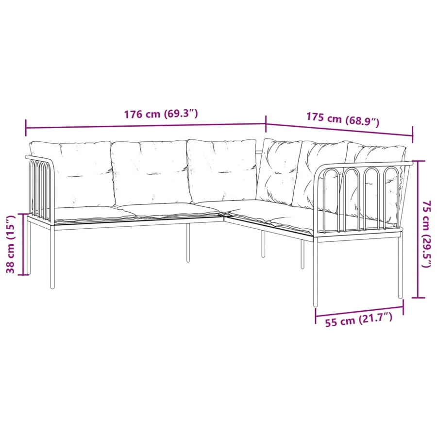 Ensemble de canapés de jardin et coussins noir acier textilène - 10
