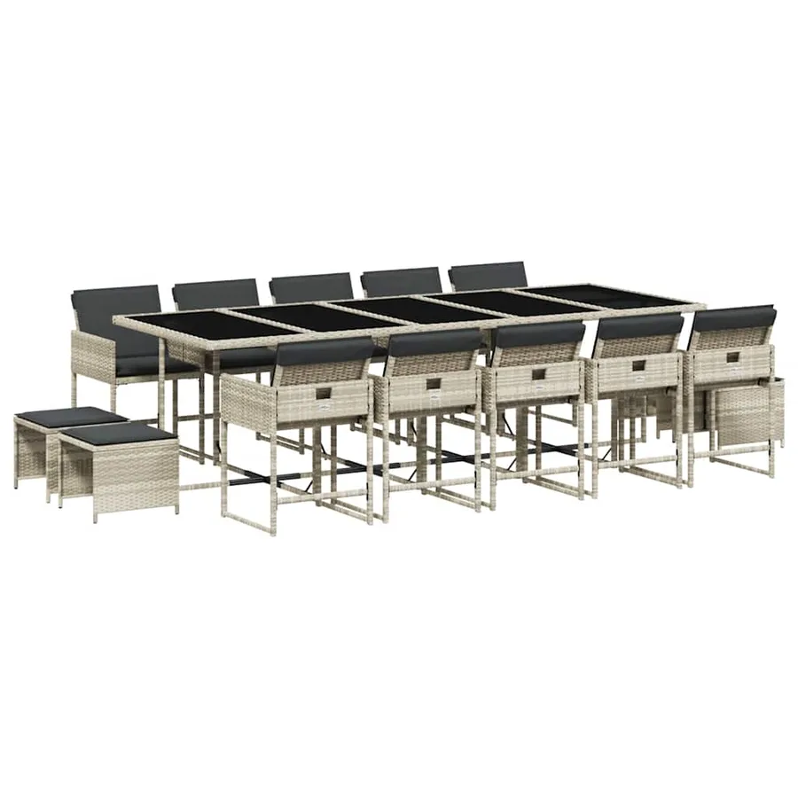 Ensemble à manger de jardin et coussins 15 pcs gris clair rotin - 2