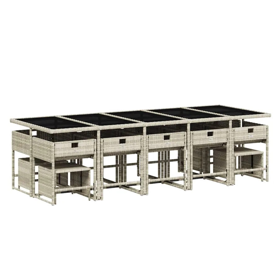 Ensemble à manger de jardin et coussins 15 pcs gris clair rotin - 4