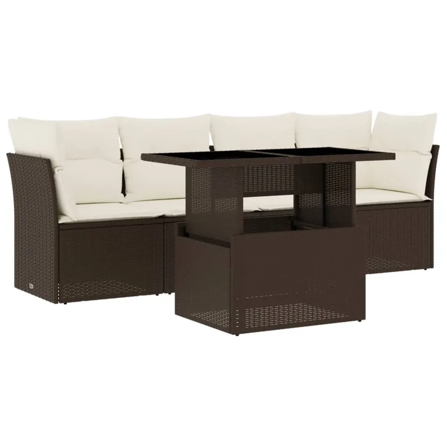 Salon de jardin avec coussins 5 pcs marron résine tressée - 2