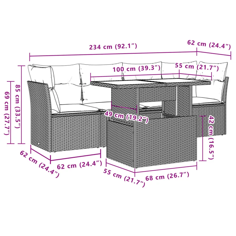 Salon de jardin avec coussins 5 pcs marron résine tressée - 9