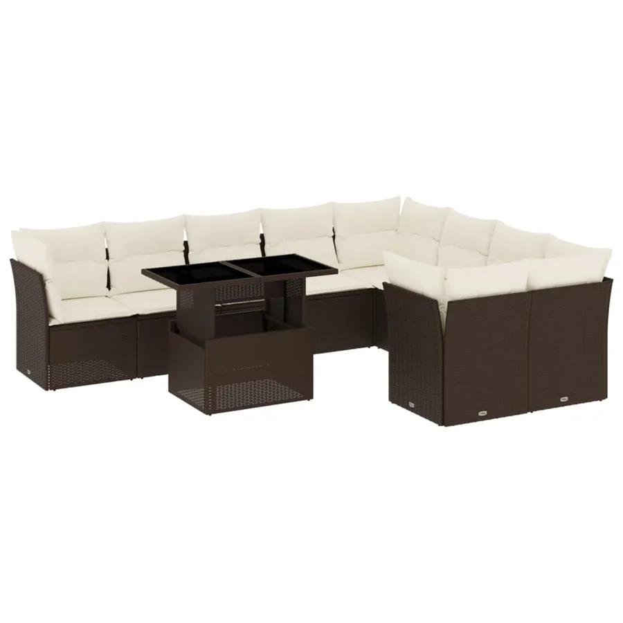Salon de jardin 10 pcs avec coussins marron résine tressée - 2