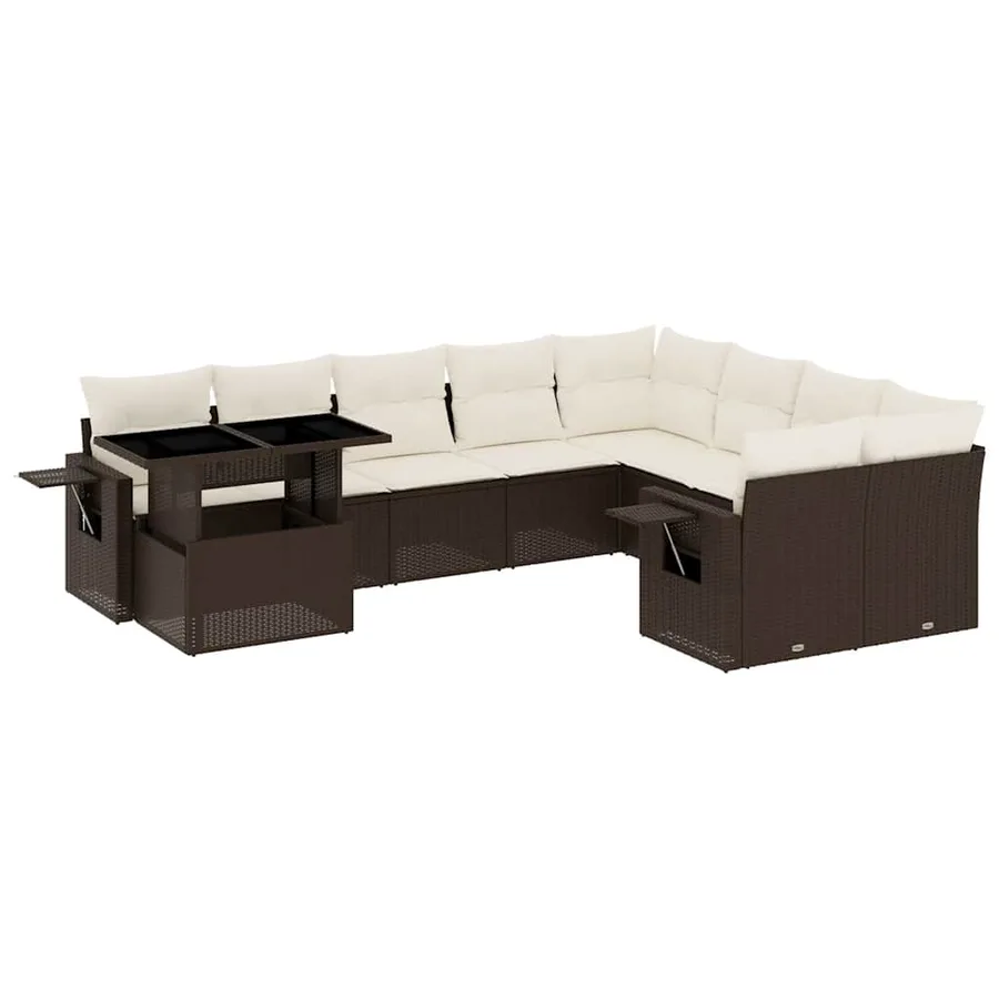 Salon de jardin 10 pcs avec coussins marron résine tressée - 2