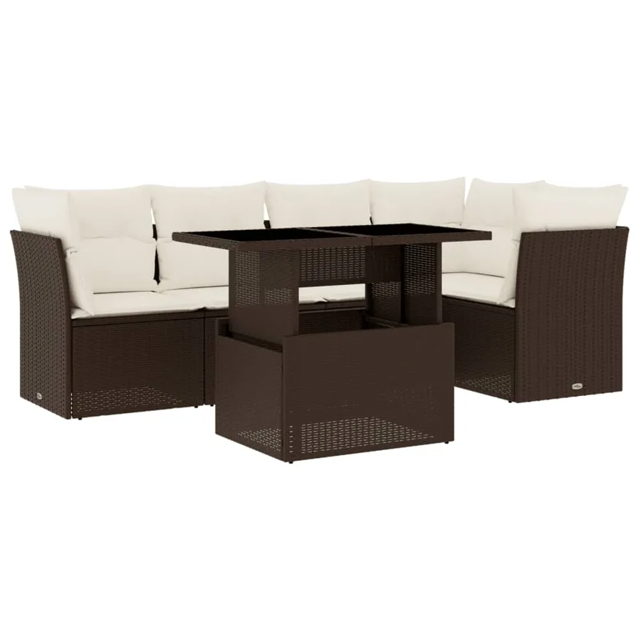 Salon de jardin avec coussins 6 pcs marron résine tressée - 2
