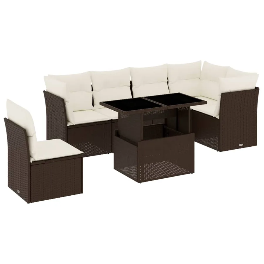 Salon de jardin avec coussins 7 pcs marron résine tressée - 2