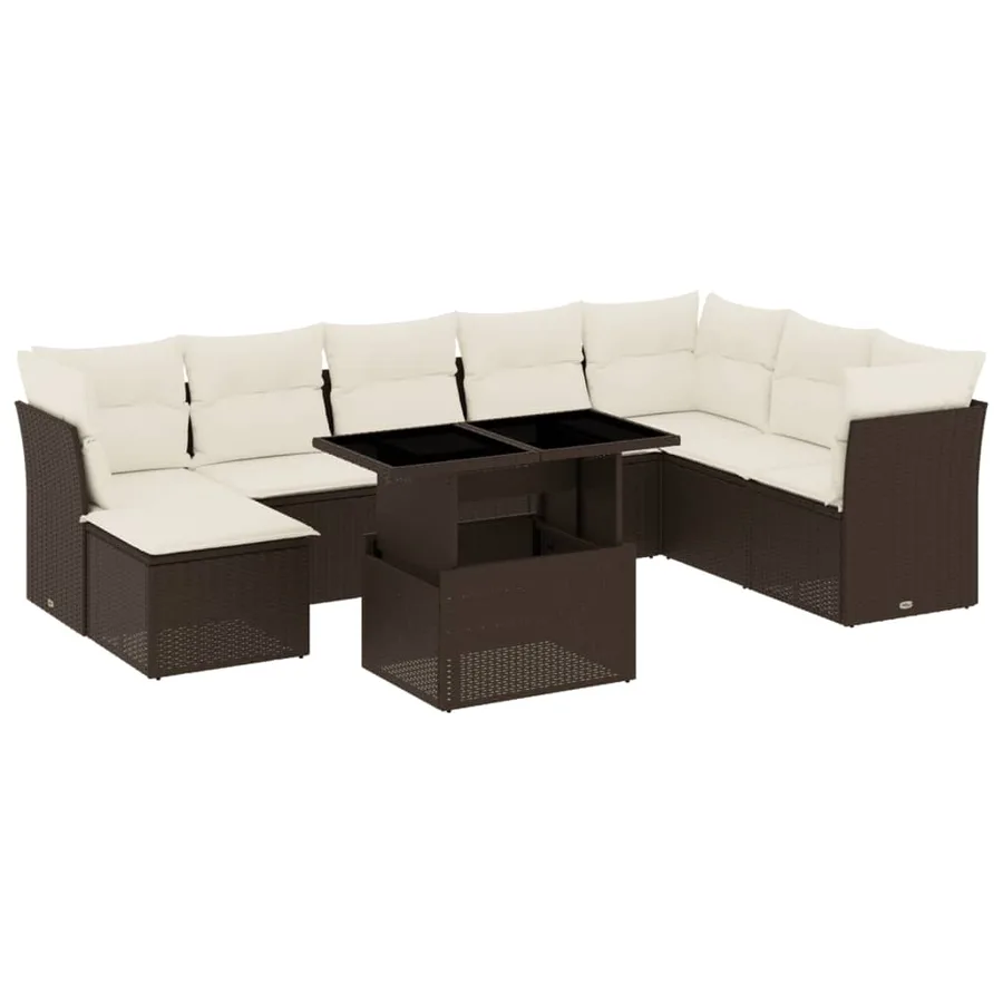 Salon de jardin avec coussins 9 pcs marron résine tressée - 2