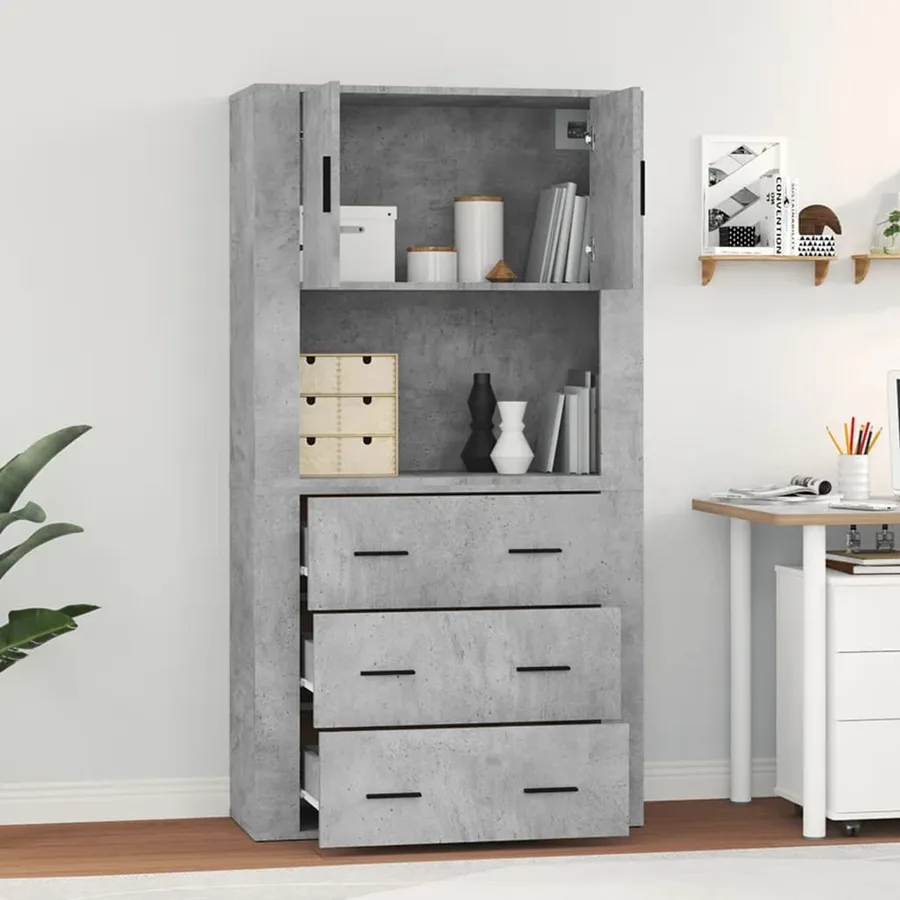 Buffet haut Gris béton Bois d'ingénierie - 3