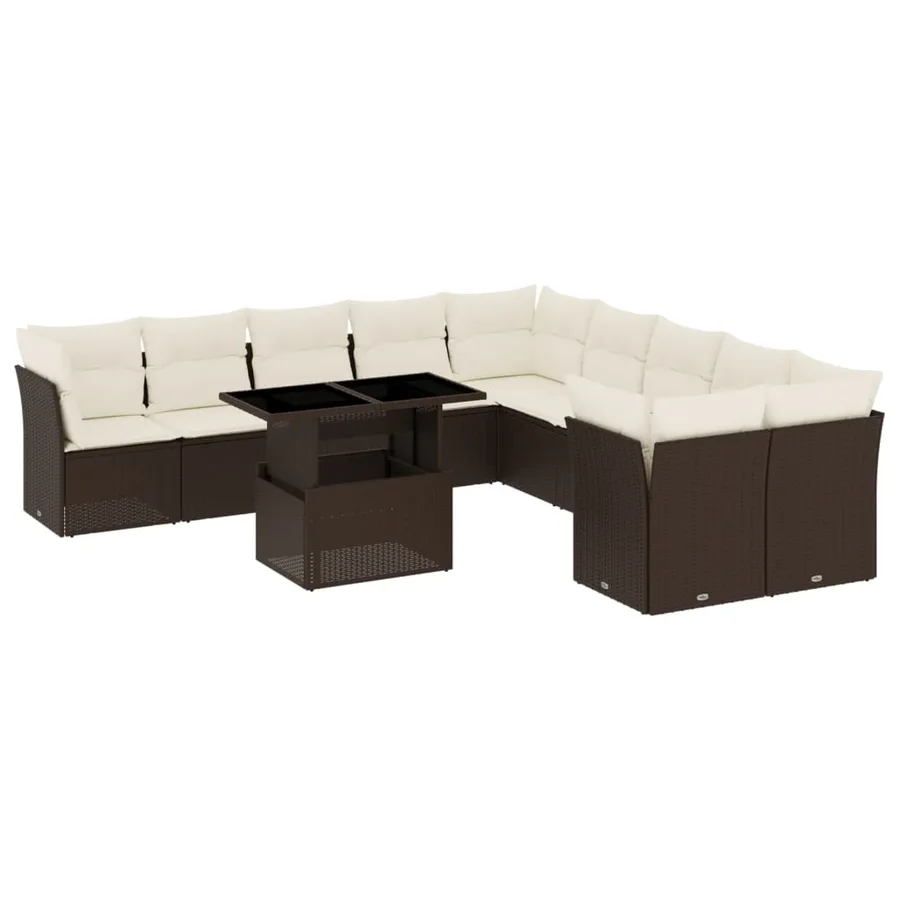 Salon de jardin et coussins 11 pcs marron résine tressée - 2