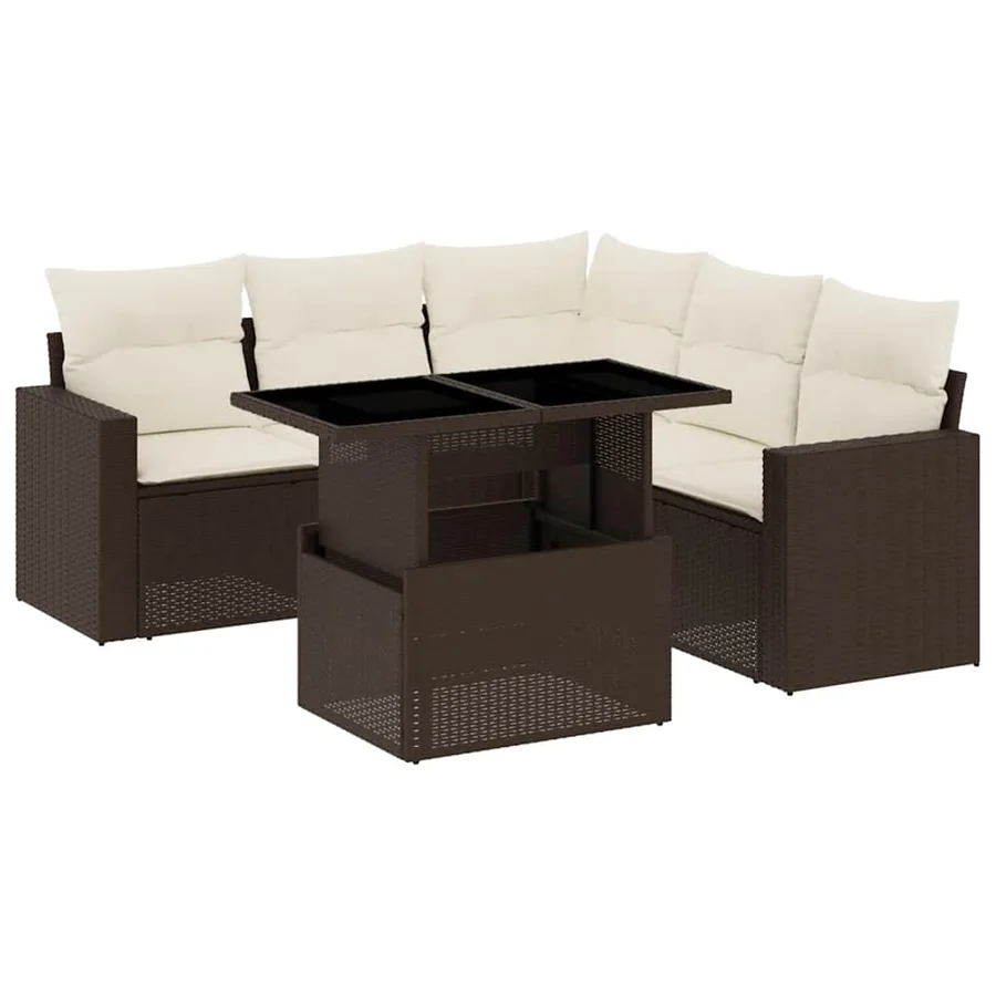 Salon de jardin avec coussins 6 pcs marron résine tressée - 2