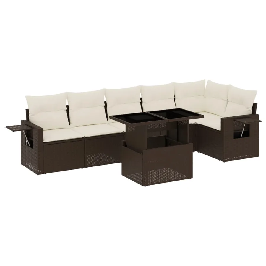 Salon de jardin avec coussins 7 pcs marron résine tressée - 2