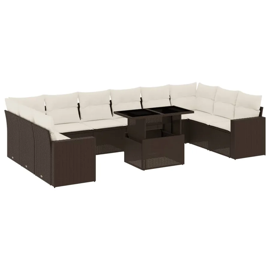 Salon de jardin et coussins 11 pcs marron résine tressée - 2