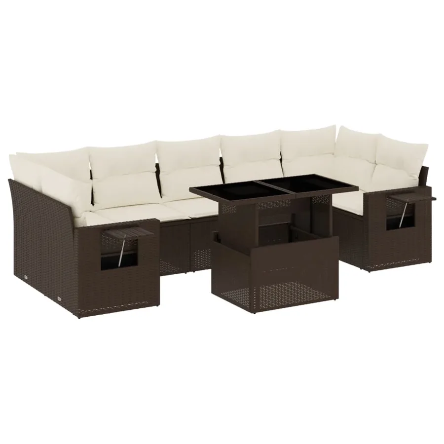 Salon de jardin 8 pcs avec coussins marron résine tressée - 2