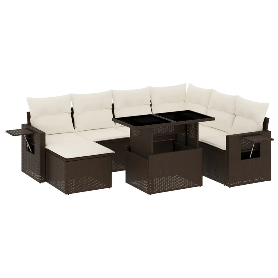 Salon de jardin 8 pcs avec coussins marron résine tressée - 2