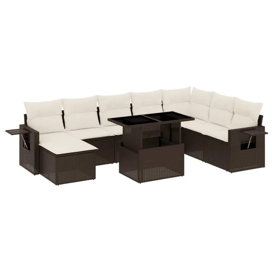 Salon de jardin avec coussins 9 pcs marron résine tressée - 2