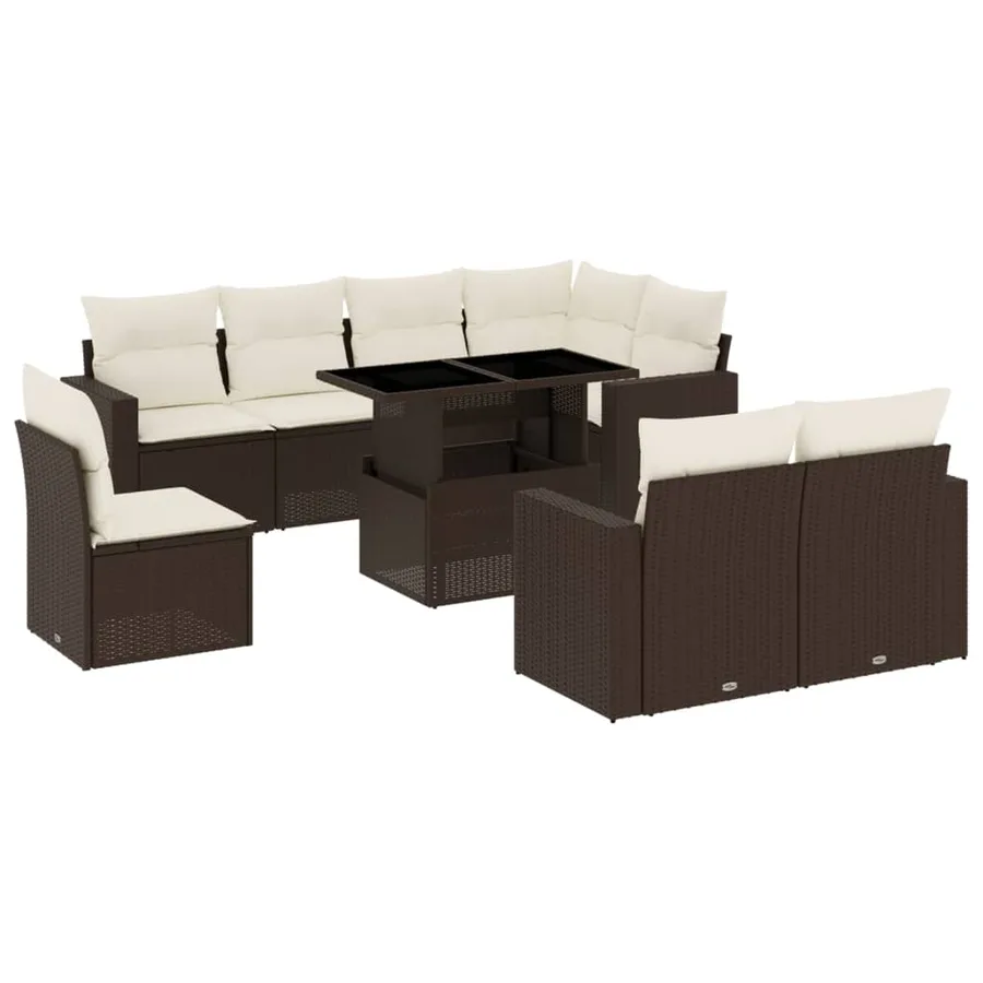 Salon de jardin avec coussins 9 pcs marron résine tressée - 2