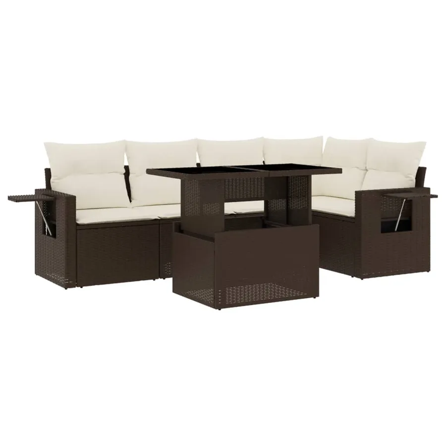 Salon de jardin avec coussins 6 pcs marron résine tressée - 2
