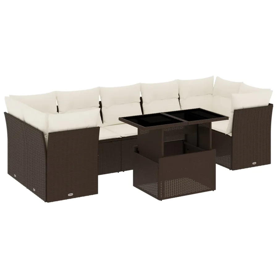 Salon de jardin 8 pcs avec coussins marron résine tressée - 2