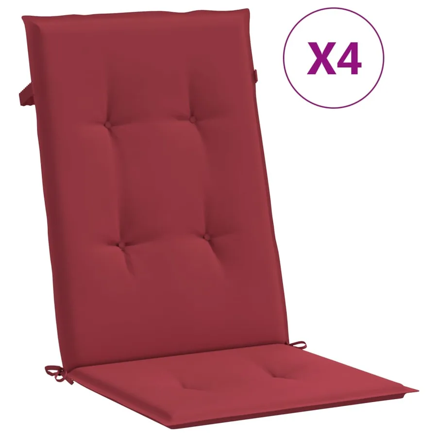 Coussins de chaise de jardin à dossier haut lot de 4 bordeaux - 2