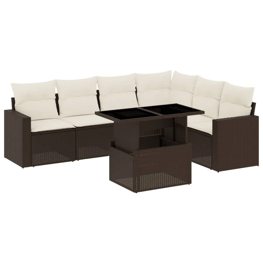 Salon de jardin avec coussins 7 pcs marron résine tressée - 2