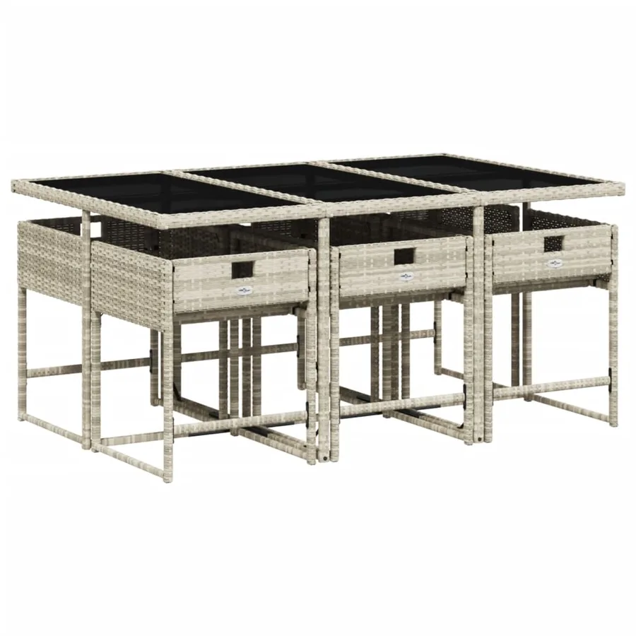 Ensemble à manger de jardin et coussins 7 pcs gris clair rotin - 3