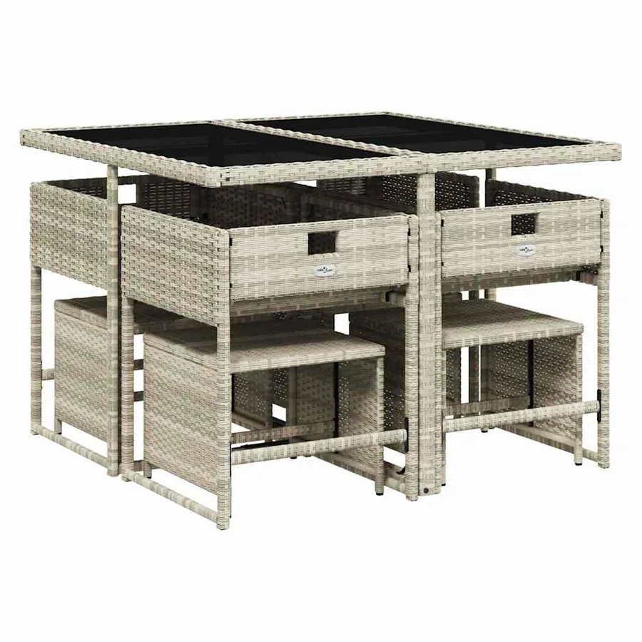Ensemble à manger de jardin et coussins 9 pcs gris clair rotin - 4