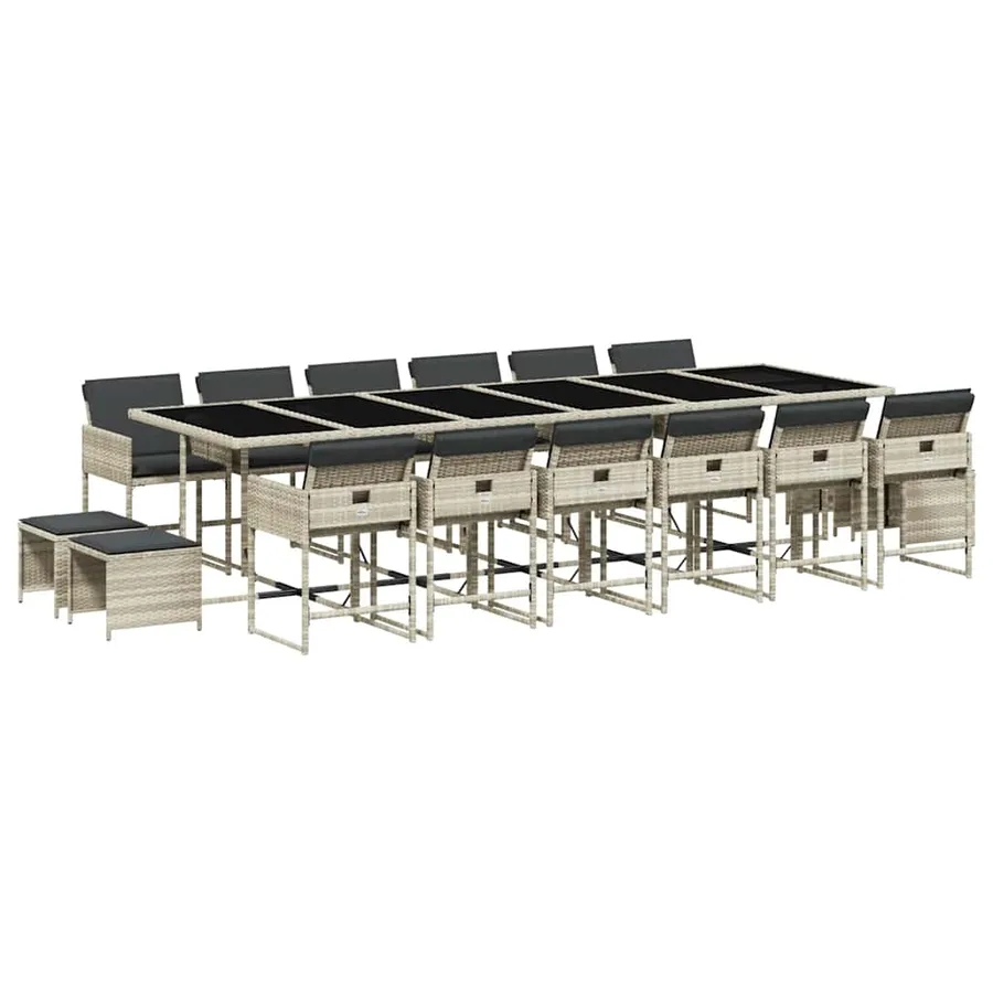 Ensemble à manger de jardin et coussins 17 pcs gris clair rotin - 2
