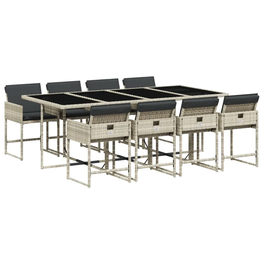 Ensemble à manger de jardin et coussins 9 pcs gris clair rotin - 2