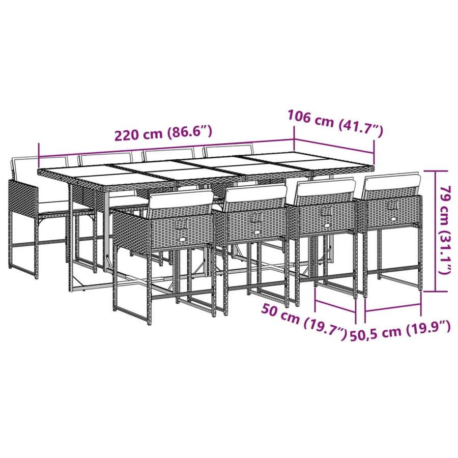 Ensemble à manger de jardin et coussins 9 pcs gris clair rotin - 9