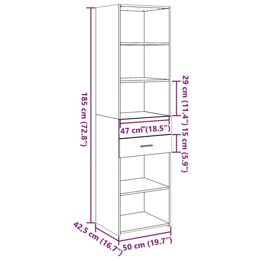 Buffet haut blanc 50x42,5x185 cm bois d'ingénierie - 9
