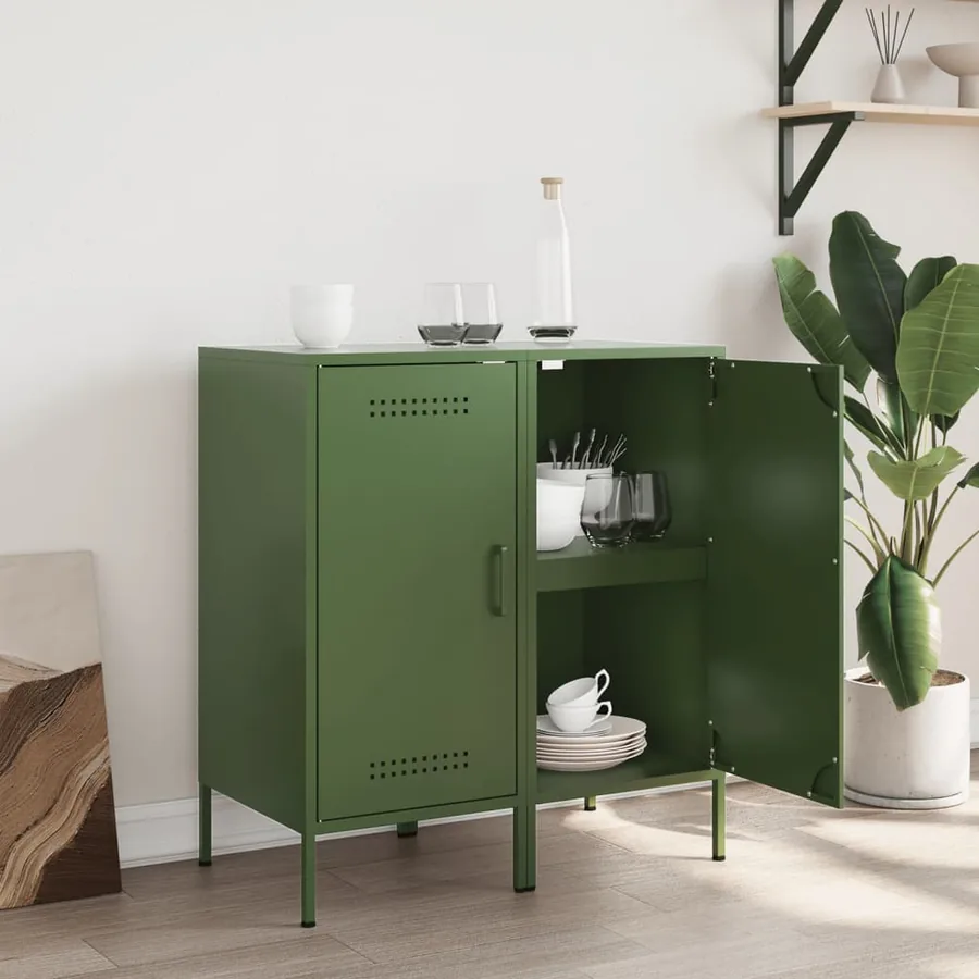 Buffets 2 pcs vert olive 36x39x79 cm acier - 3